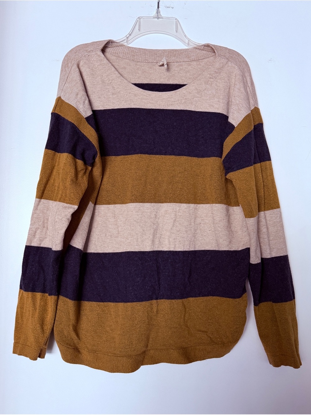 Teaberry & Weave Striped Crewneck Sweater in Beige, Mustard & Navy, XXL